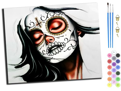 WANGXIAO Malen Nach Zahlen Erwachsene,DIY Ölgemälde Leinwand Kit mit Pinseln und Acrylfarbe für Home Haus Deko,50x40cm,Horror-Zuckerschädel-Mädchen,ohne Rahmen WANGXIAO Malen Nach Zahlen Erwachsene,DIY Ölgemälde Leinwand Kit mit Pinseln und Acrylfarbe für Home Haus Deko,50x40cm,Horror-Zuckerschädel-Mädchen,ohne Rahmen von WANGXIAO