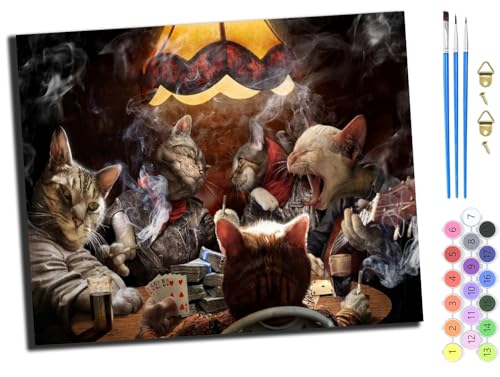 WANGXIAO Malen Nach Zahlen Erwachsene,DIY Ölgemälde Leinwand Kit mit Pinseln und Acrylfarbe für Home Haus Deko,50x40cm,Katze spielt Poker,ohne Rahmen WANGXIAO Malen Nach Zahlen Erwachsene,DIY Ölgemälde Leinwand Kit mit Pinseln und Acrylfarbe für Home Haus Deko,50x40cm,Katze spielt Poker,ohne Rahmen von WANGXIAO
