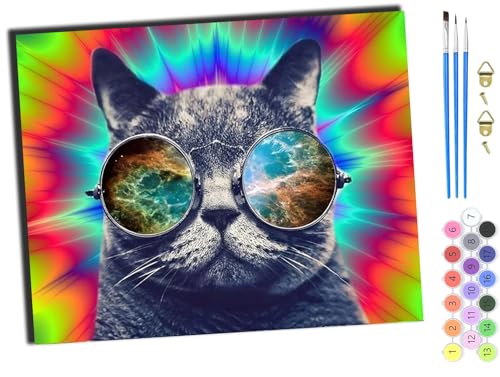 WANGXIAO Malen Nach Zahlen Erwachsene,DIY Ölgemälde Leinwand Kit mit Pinseln und Acrylfarbe für Home Haus Deko,50x40cm,Kurzhaarkatze mit Sonnenbrille Tier,ohne Rahmen WANGXIAO Malen Nach Zahlen Erwachsene,DIY Ölgemälde Leinwand Kit mit Pinseln und Acrylfarbe für Home Haus Deko,50x40cm,Kurzhaarkatze mit Sonnenbrille Tier,ohne Rahmen von WANGXIAO