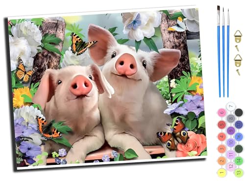 WANGXIAO Malen Nach Zahlen Erwachsene,DIY Ölgemälde Leinwand Kit mit Pinseln und Acrylfarbe für Home Haus Deko,50x40cm,Schwein Tier,ohne Rahmen von WANGXIAO
