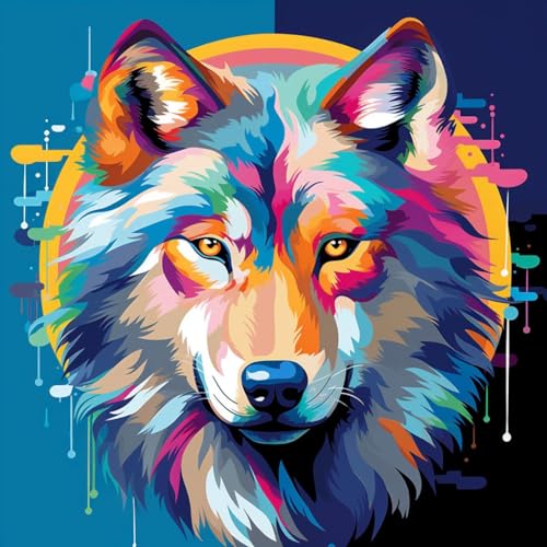 WANGXIAO Malen Nach Zahlen Erwachsene,DIY Ölgemälde Leinwand Set mit 3 Pinsel und Acrylpigment für Geburtstag Deko Geschenk,40x40 cm,bunter Fantasy Tier Wolf,,Mit Rahmen WANGXIAO Malen Nach Zahlen Erwachsene,DIY Ölgemälde Leinwand Set mit 3 Pinsel und Acrylpigment für Geburtstag Deko Geschenk,40x40 cm,bunter Fantasy Tier Wolf,,Mit Rahmen von WANGXIAO