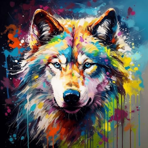 WANGXIAO Malen Nach Zahlen Erwachsene,DIY Ölgemälde Leinwand Set mit 3 Pinsel und Acrylpigment für Geburtstag Deko Geschenk,40x40 cm,wolf bunt graffiti tier,,Mit Rahmen WANGXIAO Malen Nach Zahlen Erwachsene,DIY Ölgemälde Leinwand Set mit 3 Pinsel und Acrylpigment für Geburtstag Deko Geschenk,40x40 cm,wolf bunt graffiti tier,,Mit Rahmen von WANGXIAO