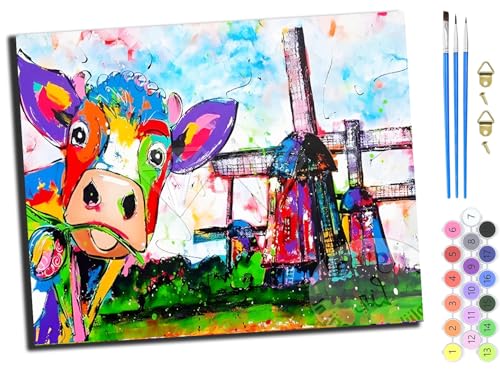 WANGXIAO Malen Nach Zahlen Erwachsene,DIY Ölgemälde Leinwand Set mit 3 Pinsel und Acrylpigment für Geburtstag Deko Geschenk,40x50 cm,Aquarell Windmühle Schwein Tier,mit Rahmen WANGXIAO Malen Nach Zahlen Erwachsene,DIY Ölgemälde Leinwand Set mit 3 Pinsel und Acrylpigment für Geburtstag Deko Geschenk,40x50 cm,Aquarell Windmühle Schwein Tier,mit Rahmen von WANGXIAO