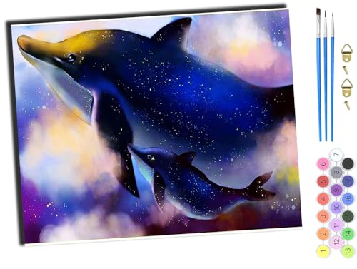 WANGXIAO Malen Nach Zahlen Erwachsene,DIY Ölgemälde Leinwand Set mit 3 Pinsel und Acrylpigment für Geburtstag Deko Geschenk,40x50 cm,Fantasie handgezeichneter Delphin,mit Rahmen WANGXIAO Malen Nach Zahlen Erwachsene,DIY Ölgemälde Leinwand Set mit 3 Pinsel und Acrylpigment für Geburtstag Deko Geschenk,40x50 cm,Fantasie handgezeichneter Delphin,mit Rahmen von WANGXIAO