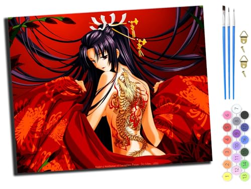 WANGXIAO Malen Nach Zahlen Erwachsene,DIY mit Pinseln und Acrylfarben Handgemalt Ölgemälde Leinwand für Home Decor,(40x50cm),Anime japanische Mädchen Kimono Geisha,mit Rahmen von WANGXIAO