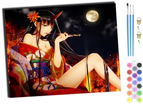 WANGXIAO Malen Nach Zahlen Erwachsene,DIY mit Pinseln und Acrylfarben Handgemalt Ölgemälde Leinwand für Home Decor,(40x50cm),Anime japanische Mädchen Kimono Geisha,mit Rahmen von WANGXIAO