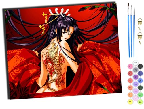 WANGXIAO Malen Nach Zahlen Erwachsene,DIY mit Pinseln und Acrylfarben Handgemalt Ölgemälde Leinwand für Home Decor,(40x50cm),Anime japanische Mädchen Kimono Geisha,mit Rahmen von WANGXIAO