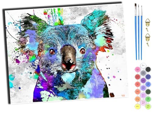 WANGXIAO Malen Nach Zahlen Erwachsene,DIY mit Pinseln und Acrylfarben Handgemalt Ölgemälde Leinwand für Home Decor,(40x50cm),Aquarell buntes Tier Koala,ohne Rahmen von WANGXIAO