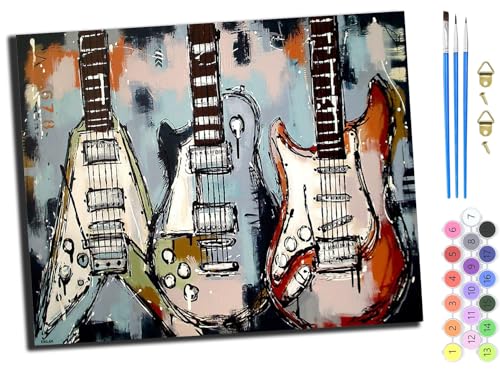 WANGXIAO Malen Nach Zahlen Erwachsene,DIY mit Pinseln und Acrylfarben Handgemalt Ölgemälde Leinwand für Home Decor,(40x50cm),Drei graue Gitarren,ohne Rahmen von WANGXIAO