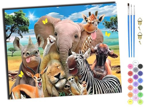 WANGXIAO Malen Nach Zahlen Erwachsene,DIY mit Pinseln und Acrylfarben Handgemalt Ölgemälde Leinwand für Home Decor,(40x50cm),Elefant Zebra Tier,ohne Rahmen von WANGXIAO
