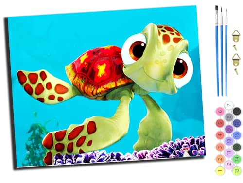 WANGXIAO Malen Nach Zahlen Erwachsene,DIY mit Pinseln und Acrylfarben Handgemalt Ölgemälde Leinwand für Home Decor,(40x50cm),Niedliche Schildkröte der Karikatur,mit Rahmen von WANGXIAO