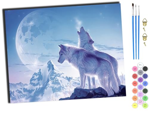 WANGXIAO Malen Nach Zahlen Erwachsene,DIY mit Pinseln und Acrylfarben Handgemalt Ölgemälde Leinwand für Home Decor,(40x50cm),Tierwolf,mit Rahmen von WANGXIAO
