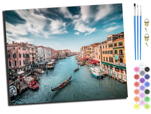 WANGXIAO Malen Nach Zahlen Erwachsene,DIY mit Pinseln und Acrylfarben Handgemalt Ölgemälde Leinwand für Home Decor,(40x50cm),Venedig,mit Rahmen von WANGXIAO