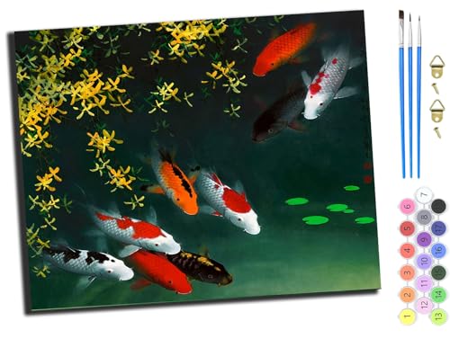 WANGXIAO Malen Nach Zahlen Erwachsene,DIY mit Pinseln und Acrylfarben Handgemalt Ölgemälde Leinwand für Home Decor,(40x50cm),teich lotus golden buddha religion,mit Rahmen von WANGXIAO