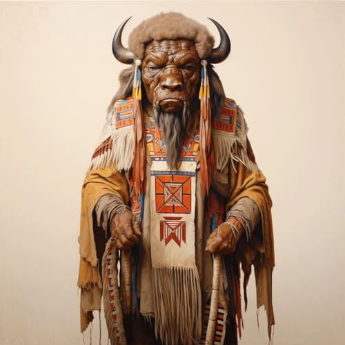 WANGXIAO Malen Nach Zahlen Erwachsene,Mädchen und Junge,Farbiges Leinwand Acrylfarben DIY Ölgemälde Set zur Heimdekoration,40x40cm,Häuptling des indischen Wildbüffelstammes，,Mit Rahmen von WANGXIAO