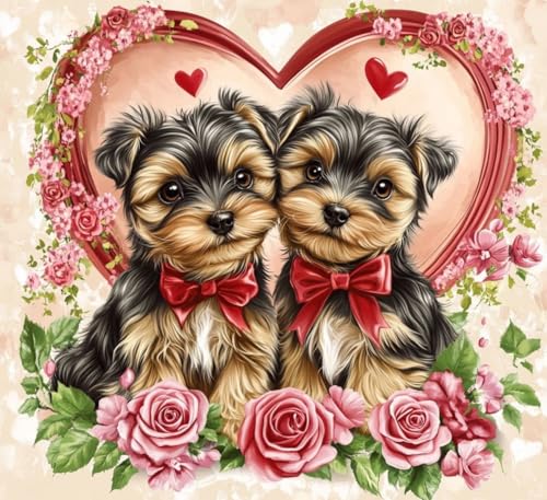 WANGXIAO Malen Nach Zahlen Erwachsene,Mädchen und Junge,Farbiges Leinwand Acrylfarben DIY Ölgemälde Set zur Heimdekoration,40x40cm,Rose Yorkshire Terrier，,Mit Rahmen von WANGXIAO