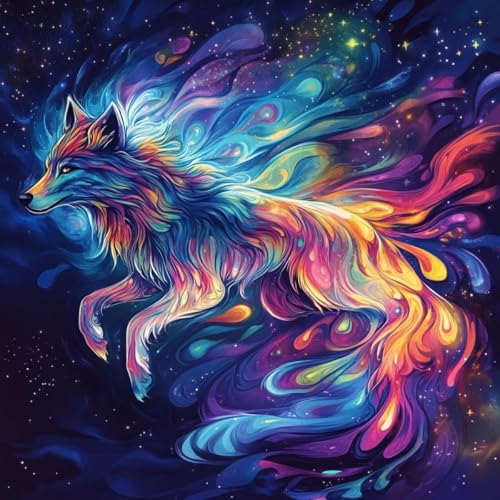 WANGXIAO Malen Nach Zahlen Erwachsene,Mädchen und Junge,Farbiges Leinwand Acrylfarben DIY Ölgemälde Set zur Heimdekoration,40x40cm,Star River Wolf Shadow，,Mit Rahmen von WANGXIAO
