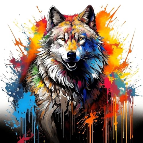 WANGXIAO Malen Nach Zahlen Erwachsene,Mädchen und Junge,Farbiges Leinwand Acrylfarben DIY Ölgemälde Set zur Heimdekoration,40x40cm,bunter Graffiti-Stil Tier Wolf,,Mit Rahmen WANGXIAO Malen Nach Zahlen Erwachsene,Mädchen und Junge,Farbiges Leinwand Acrylfarben DIY Ölgemälde Set zur Heimdekoration,40x40cm,bunter Graffiti-Stil Tier Wolf,,Mit Rahmen von WANGXIAO