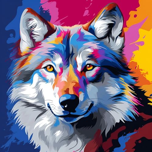 WANGXIAO Malen Nach Zahlen Erwachsene,Mädchen und Junge,Farbiges Leinwand Acrylfarben DIY Ölgemälde Set zur Heimdekoration,40x40cm,wolf bunt graffiti tier,,Mit Rahmen WANGXIAO Malen Nach Zahlen Erwachsene,Mädchen und Junge,Farbiges Leinwand Acrylfarben DIY Ölgemälde Set zur Heimdekoration,40x40cm,wolf bunt graffiti tier,,Mit Rahmen von WANGXIAO