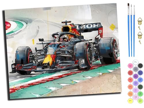 WANGXIAO Malen Nach Zahlen Erwachsene,Mädchen und Junge,Farbiges Leinwand Acrylfarben DIY Ölgemälde Set zur Heimdekoration,40x50cm,Aquarell-Rennwagen,ohne Rahmen von WANGXIAO