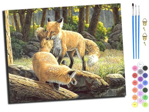 WANGXIAO Malen Nach Zahlen Erwachsene,Mädchen und Junge,Farbiges Leinwand Acrylfarben DIY Ölgemälde Set zur Heimdekoration,40x50cm,Fuchs Tier,ohne Rahmen von WANGXIAO