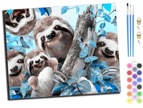 WANGXIAO Malen Nach Zahlen Erwachsene,Mädchen und Junge,Farbiges Leinwand Acrylfarben DIY Ölgemälde Set zur Heimdekoration,40x50cm,Glückliches Faultier Tier blauer Wald,ohne Rahmen WANGXIAO Malen Nach Zahlen Erwachsene,Mädchen und Junge,Farbiges Leinwand Acrylfarben DIY Ölgemälde Set zur Heimdekoration,40x50cm,Glückliches Faultier Tier blauer Wald,ohne Rahmen von WANGXIAO
