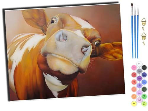 WANGXIAO Malen Nach Zahlen Erwachsene,Mädchen und Junge,Farbiges Leinwand Acrylfarben DIY Ölgemälde Set zur Heimdekoration,40x50cm,Kuh Tier,ohne Rahmen von WANGXIAO