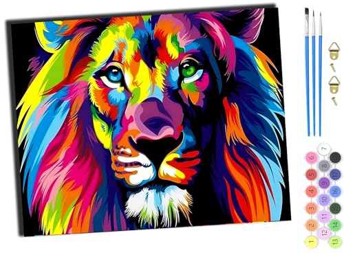 WANGXIAO Malen Nach Zahlen Erwachsene,Mädchen und Junge,Farbiges Leinwand Acrylfarben DIY Ölgemälde Set zur Heimdekoration,40x50cm,Löwenfarbe,ohne Rahmen von WANGXIAO