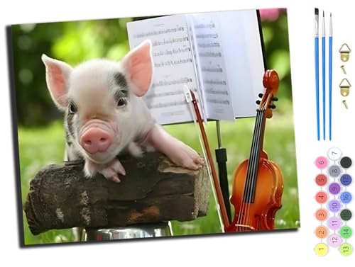 WANGXIAO Malen Nach Zahlen Erwachsene,Mädchen und Junge,Farbiges Leinwand Acrylfarben DIY Ölgemälde Set zur Heimdekoration,40x50cm,Schwein Gitarre Tier,ohne Rahmen von WANGXIAO