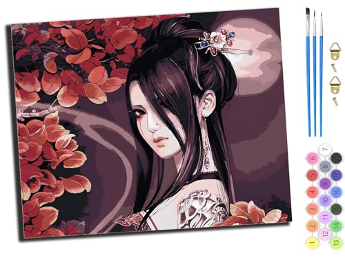 WANGXIAO Malen Nach Zahlen Erwachsene,Paint by Numbers,DIY Handgemalt Ölgemälde Mit 3,Pinseln und Acrylfarbe leinwand Kit,40x50 cm,Anime japanische Mädchen Kimono Geisha,mit Rahmen WANGXIAO Malen Nach Zahlen Erwachsene,Paint by Numbers,DIY Handgemalt Ölgemälde Mit 3,Pinseln und Acrylfarbe leinwand Kit,40x50 cm,Anime japanische Mädchen Kimono Geisha,mit Rahmen von WANGXIAO