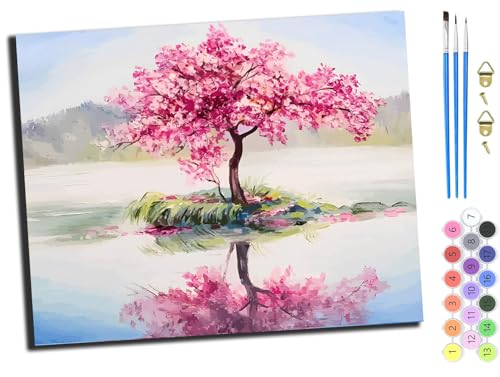 WANGXIAO Malen Nach Zahlen Erwachsene,Paint by Numbers,DIY Handgemalt Ölgemälde Mit 3,Pinseln und Acrylfarbe leinwand Kit,40x50 cm,Kirschblüten und Spiegelungen,mit Rahmen WANGXIAO Malen Nach Zahlen Erwachsene,Paint by Numbers,DIY Handgemalt Ölgemälde Mit 3,Pinseln und Acrylfarbe leinwand Kit,40x50 cm,Kirschblüten und Spiegelungen,mit Rahmen von WANGXIAO