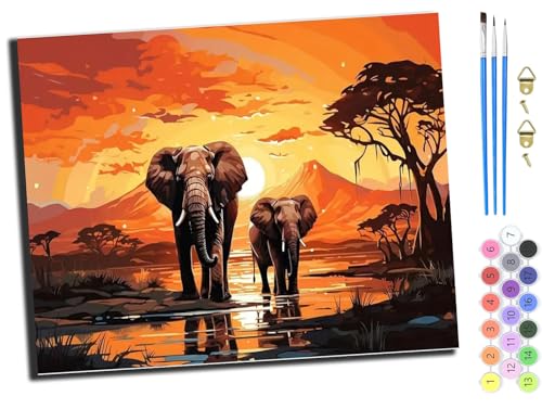 WANGXIAO Malen Nach Zahlen Erwachsene,Paint by Numbers,DIY Handgemalt Ölgemälde Mit 3,Pinseln und Acrylfarbe leinwand Kit,40x50 cm,Sonnenuntergang Elefant,ohne Rahmen WANGXIAO Malen Nach Zahlen Erwachsene,Paint by Numbers,DIY Handgemalt Ölgemälde Mit 3,Pinseln und Acrylfarbe leinwand Kit,40x50 cm,Sonnenuntergang Elefant,ohne Rahmen von WANGXIAO