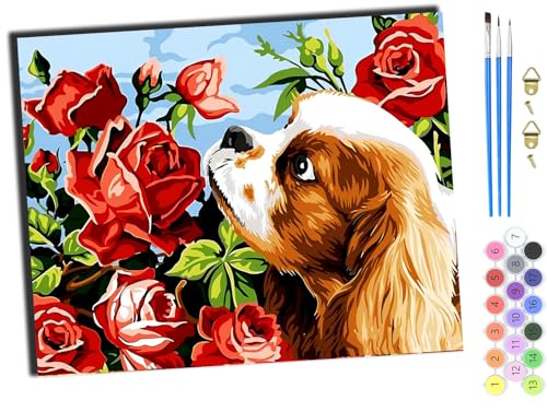 WANGXIAO Malen Nach Zahlen Erwachsene,Paint by Numbers,DIY Handgemalt Ölgemälde Mit 3,Pinseln und Acrylfarbe leinwand Kit,40x50 cm,tiere grün vegetation rose haustier hund,mit Rahmen WANGXIAO Malen Nach Zahlen Erwachsene,Paint by Numbers,DIY Handgemalt Ölgemälde Mit 3,Pinseln und Acrylfarbe leinwand Kit,40x50 cm,tiere grün vegetation rose haustier hund,mit Rahmen von WANGXIAO