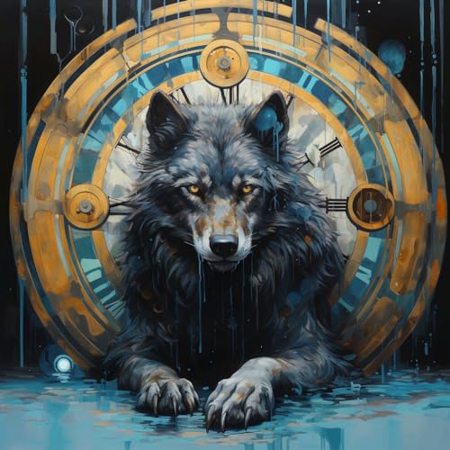 WANGXIAO Malen Nach Zahlen Erwachsene,Paint by Numbers,DIY Handgemalt Ölgemälde Mit 3 Pinseln und Acrylfarbe leinwand Kit,40x40 cm,Fantasietier Wolf, magischer Kreis，,ohne Rahmen von WANGXIAO