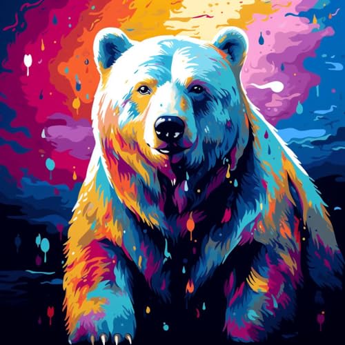 WANGXIAO Malen Nach Zahlen Erwachsene,inklusive Pinsel und Acrylfarben,40x40cm,DIY Handgemalt Ölgemälde Kit,Buntes Tier Eisbär，,ohne Rahmen von WANGXIAO