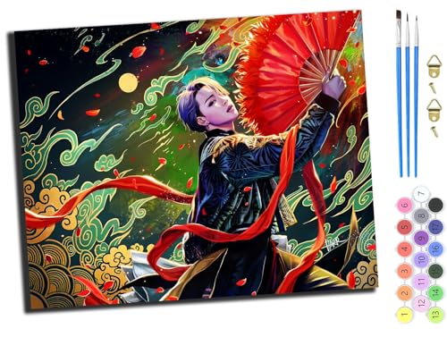 WANGXIAO Malen Nach Zahlen Erwachsene,inklusive Pinsel und Acrylfarben,40x50cm,DIY Handgemalt Ölgemälde Kit,Anime japanische Mädchen Kimono Geisha,mit Rahmen von WANGXIAO