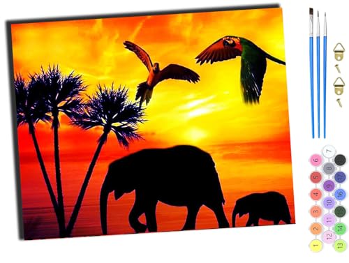 WANGXIAO Malen Nach Zahlen Erwachsene,inklusive Pinsel und Acrylfarben,40x50cm,DIY Handgemalt Ölgemälde Kit,Elefant und Papagei Vogel bei Sonnenuntergang am Meer,mit Rahmen WANGXIAO Malen Nach Zahlen Erwachsene,inklusive Pinsel und Acrylfarben,40x50cm,DIY Handgemalt Ölgemälde Kit,Elefant und Papagei Vogel bei Sonnenuntergang am Meer,mit Rahmen von WANGXIAO