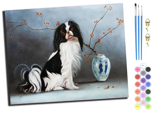 WANGXIAO Malen Nach Zahlen Erwachsene,inklusive Pinsel und Acrylfarben,40x50cm,DIY Handgemalt Ölgemälde Kit,Japan Chin schwarz-weißer Hund,ohne Rahmen WANGXIAO Malen Nach Zahlen Erwachsene,inklusive Pinsel und Acrylfarben,40x50cm,DIY Handgemalt Ölgemälde Kit,Japan Chin schwarz-weißer Hund,ohne Rahmen von WANGXIAO