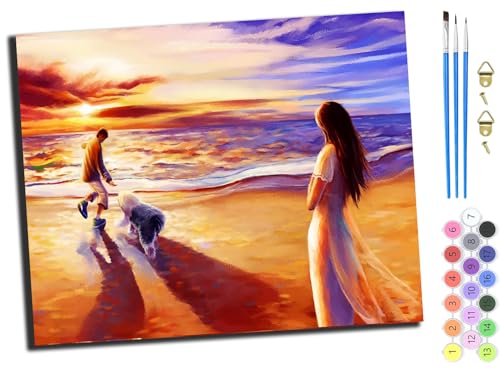 WANGXIAO Malen Nach Zahlen Erwachsene,inklusive Pinsel und Acrylfarben,40x50cm,DIY Handgemalt Ölgemälde Kit,Junges Paar und Hund am Strand bei Sonnenuntergang,ohne Rahmen WANGXIAO Malen Nach Zahlen Erwachsene,inklusive Pinsel und Acrylfarben,40x50cm,DIY Handgemalt Ölgemälde Kit,Junges Paar und Hund am Strand bei Sonnenuntergang,ohne Rahmen von WANGXIAO