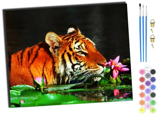 WANGXIAO Malen Nach Zahlen Erwachsene,inklusive Pinsel und Acrylfarben,40x50cm,DIY Handgemalt Ölgemälde Kit,Teichrose Tiger,ohne Rahmen von WANGXIAO