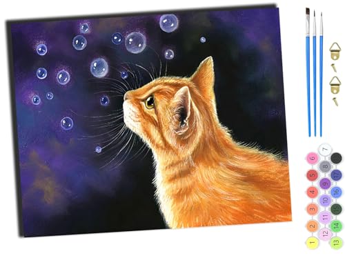 WANGXIAO Malen Nach Zahlen Erwachsene,inklusive Pinsel und Acrylfarben,40x50cm,DIY Handgemalt Ölgemälde Kit,Tierische Katze bläst Seifenblasen,mit Rahmen WANGXIAO Malen Nach Zahlen Erwachsene,inklusive Pinsel und Acrylfarben,40x50cm,DIY Handgemalt Ölgemälde Kit,Tierische Katze bläst Seifenblasen,mit Rahmen von WANGXIAO