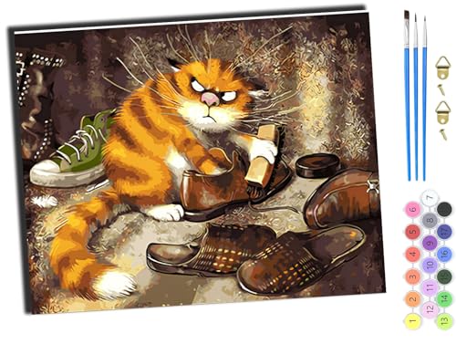 WANGXIAO Malen Nach Zahlen Erwachsene,inklusive Pinsel und Acrylfarben,40x50cm,DIY Handgemalt Ölgemälde Kit,Tierkatzenschuhe,mit Rahmen von WANGXIAO