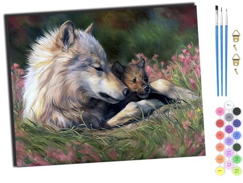 WANGXIAO Malen Nach Zahlen Erwachsene,inklusive Pinsel und Acrylfarben,40x50cm,DIY Handgemalt Ölgemälde Kit,Tierwolf,mit Rahmen von WANGXIAO