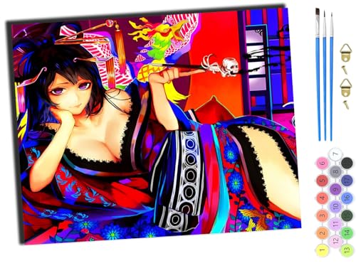 WANGXIAO Malen Nach Zahlen Erwachsene 40x50cm,mit Pinsels und Acrylfarbe kit,DIY Handgemalt Ölgemälde für Geschenke und Wandbilder Wohnzimmer,Anime japanische Mädchen Kimono Geisha,mit Rahmen von WANGXIAO