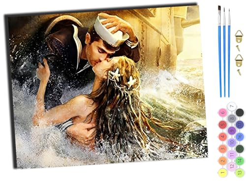WANGXIAO Malen Nach Zahlen Erwachsene 40x50cm,mit Pinsels und Acrylfarbe kit,DIY Handgemalt Ölgemälde für Geschenke und Wandbilder Wohnzimmer,Kuss eines Marine-Paares,mit Rahmen WANGXIAO Malen Nach Zahlen Erwachsene 40x50cm,mit Pinsels und Acrylfarbe kit,DIY Handgemalt Ölgemälde für Geschenke und Wandbilder Wohnzimmer,Kuss eines Marine-Paares,mit Rahmen von WANGXIAO