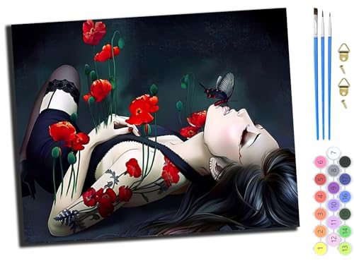 WANGXIAO Malen Nach Zahlen Erwachsene 40x50cm,mit Pinsels und Acrylfarbe kit,DIY Handgemalt Ölgemälde für Geschenke und Wandbilder Wohnzimmer,Mädchen Tattoo Blumen,mit Rahmen WANGXIAO Malen Nach Zahlen Erwachsene 40x50cm,mit Pinsels und Acrylfarbe kit,DIY Handgemalt Ölgemälde für Geschenke und Wandbilder Wohnzimmer,Mädchen Tattoo Blumen,mit Rahmen von WANGXIAO