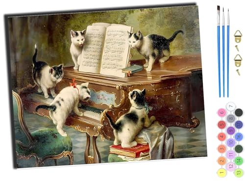 WANGXIAO Malen Nach Zahlen Erwachsene 40x50cm,mit Pinsels und Acrylfarbe kit,DIY Handgemalt Ölgemälde für Geschenke und Wandbilder Wohnzimmer,Tier Katze süß,mit Rahmen von WANGXIAO