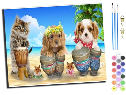 WANGXIAO Malen Nach Zahlen Erwachsene 40x50cm,mit Pinsels und Acrylfarbe kit,DIY Handgemalt Ölgemälde für Geschenke und Wandbilder Wohnzimmer,Tiere Hund Katze,mit Rahmen von WANGXIAO