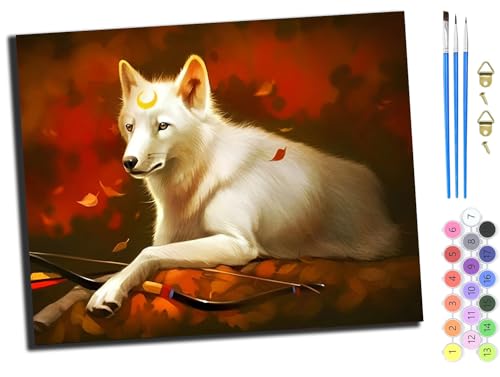WANGXIAO Malen Nach Zahlen Erwachsene Kinder,Mädchen und Junge,Farbiges Leinwand Acrylfarben DIY Ölgemälde Set zur Heimdekoration,40x50cm,Ahorn Waldtier Wolf,mit Rahmen WANGXIAO Malen Nach Zahlen Erwachsene Kinder,Mädchen und Junge,Farbiges Leinwand Acrylfarben DIY Ölgemälde Set zur Heimdekoration,40x50cm,Ahorn Waldtier Wolf,mit Rahmen von WANGXIAO