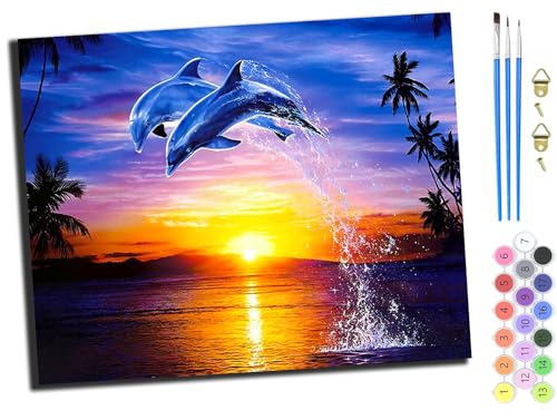 WANGXIAO Malen Nach Zahlen Erwachsene Kinder,Mädchen und Junge,Farbiges Leinwand Acrylfarben DIY Ölgemälde Set zur Heimdekoration,40x50cm,Delfinspringen bei Sonnenuntergang,mit Rahmen WANGXIAO Malen Nach Zahlen Erwachsene Kinder,Mädchen und Junge,Farbiges Leinwand Acrylfarben DIY Ölgemälde Set zur Heimdekoration,40x50cm,Delfinspringen bei Sonnenuntergang,mit Rahmen von WANGXIAO